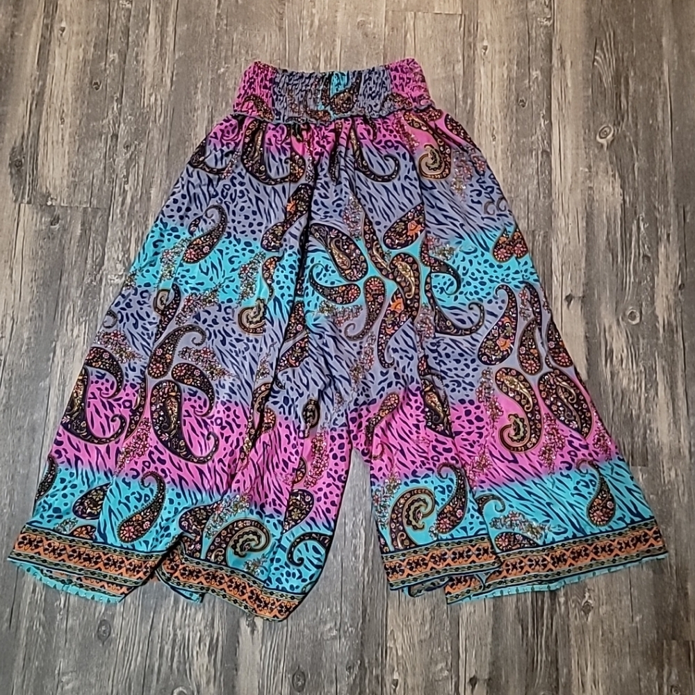 India Boutique Palazzo Style Paisley Print Harem Pants w Free style Waist